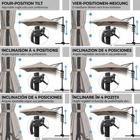 Outsunny Umbrelă de Soare cu 8 Lamele cu Pedală și Manivelă, Umbrelă de Soare din Aluminiu și Poliester, 295x295x266 cm, Kaki | Aosom Romania