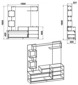 Ansamblu Comoda TV Aiden sonoma-alb 150x38,5x160cm