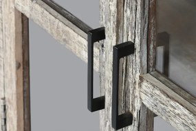 Bufet rustic din lemn reciclat, natur, cu 4 uși vitrate și mânere din metal negru, 90 x 170 x 40 cm, „Valmira”