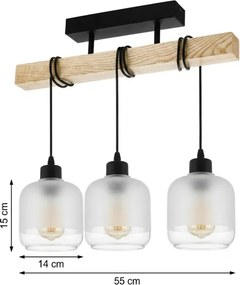 Brilagi - Lustră aplicată WOOD GLASS 3xE27/60W/230V pin/negru/alb