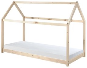 Set CABANE în culoare culoare lemn natural format dintr-un Pat copii Vipack (90 x 200 cm) și o SALTEA PAT COPII Basic Cool (90 x 200 x 10 cm).