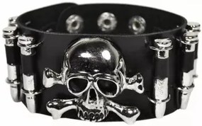 Bratara piele naturala Bullet &amp; Skulls 4cm x 23cm