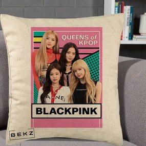 Perna Personalizata BLACKPINK Queens of Kpop, 40x40 cm, Bej, Husa Detasabila, Perna Inclusa, BEKZ®