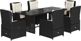 vidaXL Set mobilier de grădină cu perne, 7 piese, negru, poliratan
