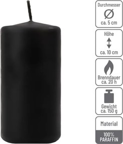 Set de lumânări cilindrice, 10 cm, Ø 5 cm, negru, 8 buc.