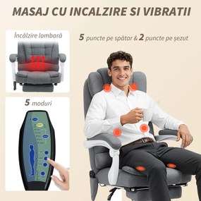 Vinsetto Scaun de Birou cu Telecomandă și 6 Puncte de Masaj, Tapitat cu Stofă Tip Catifea, 67x79x111-121 cm, Gri | Aosom Romania