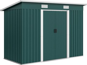 Outsunny Căsuță de Grădină 3,18m² din Oțel Zincat cu 2 Guri de Aerisire, Depozit pentru Unelte cu Uși Duble Culisante, Acoperiș Înclinat, 272x134x182 cm, Verde Întunecat | Aosom Romania