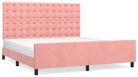 Cadru de pat cu tablie, roz, 180x200 cm, catifea Roz, 180 x 200 cm, Nasturi de tapiterie