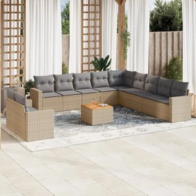 vidaXL Set canapele de grădină, 12 piese, cu perne, bej, poliratan