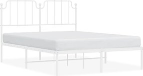 vidaXL Cadru de pat metalic cu tăblie, alb, 135x190 cm