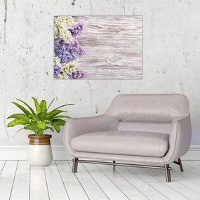 Tablou pe sticlă - Liliac pe lemn (70x50 cm)