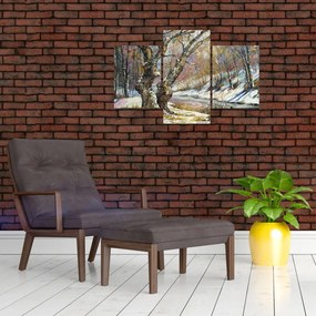 Tablou cu peisaj de iarnă pictat (90x60 cm)