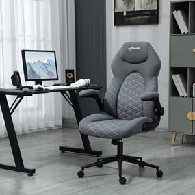 Vinsetto Scaun de Birou Ergonomic cu Înălțime Reglabilă, Cotiere Rabatabile și Funcție de Înclinare, Scaun cu 5 Roți, Dimensiuni 65,5x69,5x112-122 cm, Gri | Aosom Romania