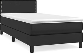 vidaXL Pat box spring cu saltea, negru, 90x190 cm, piele ecologică