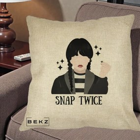 Perna Personalizata Wednesday Snap Twice, 40x40 cm, Crem, Husa Detasabila, Perna Inclusa, BEKZ®