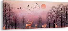 Tablou - Căprioare în strălucirea apusului de soare (120x50 cm)