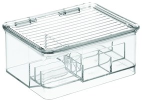 Organizator transparent compartimentat cu capac iDesign Linus, 17 x 14 cm
