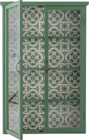 Dulap din lemn masiv verde cu uși vitrate și model floral interior, 81×18×122 cm, „Hazem"