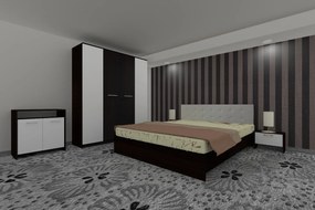 Dormitor Luiza 4U5PTA, culoare magia (wenge) / alb, cu pat tapiterie alba 140 x 200, dulap cu 4 usi 164 cm, comoda si 2 noptiere