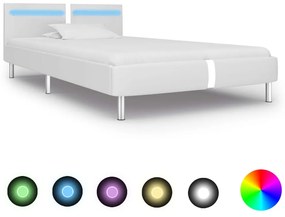 Cadru de pat cu LED, alb, 90 x 200 cm, piele artificiala Alb, 90 x 200 cm