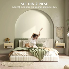 HOMCOM Set de 2 Noptiere Plutitoare, Noptiere cu Sertar din Ratan și Raft Deschis pentru Dormitor, 40x34x23 cm, Lemn Natural | Aosom Romania