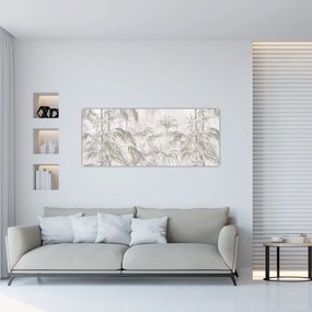 Tablou - Plante tropicale pe perete gri (120x50 cm)