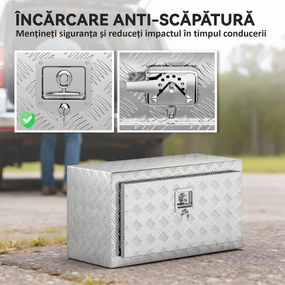 HOMCOM Cutie de Unelte din Aluminiu cu Încuietoare și 2 Chei, Cutie de Depozitare 96L, Rezistentă și Impermeabilă, pentru Pick-Up, Camper, Remorci, 76,2x35,5x40,6cm, Argintiu | Aosom Romania