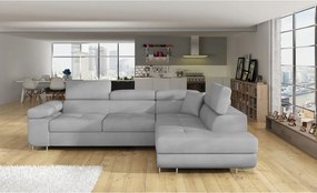 Colțar gri deschis extensibil/cu spațiu de depozitare cu tapițerie din catifea (cu colț pe partea dreaptă/în formă de ”L”) Anton – ELTAP