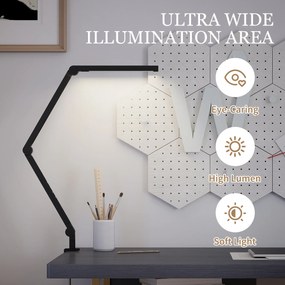 HOMCOM Lampă de Birou LED Dimmabilă cu Clește, Braț Reglabil și 2 Culori de Lumină, Negru | Aosom Romania