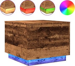vidaXL Măsuță de cafea cu lumini LED, lemn vechi, 50x50x40 cm