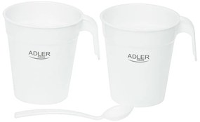 Cana electrica Adler AD 1381, 900W, 0,5 L, 2 cani si lingura, Protectie fierbere fara apa, Alb
