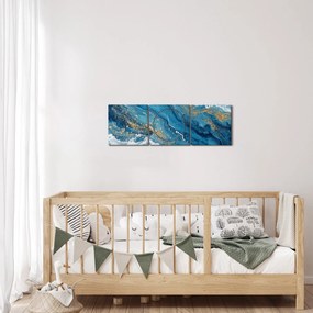 Tablou - Marmură bleu cu aur II. (cu ceas) (90x30 cm)