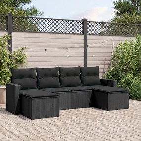 vidaXL Set mobilier de grădină cu perne, 6 piese, negru, poliratan