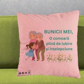 Cadou pentru Bunici - Perna Personalizata Bunicii Mei Comoara Iubire Intelepciune Nepoata, 40x40 cm, Roz, Husa Detasabila, Perna Inclusa, BEKZ®