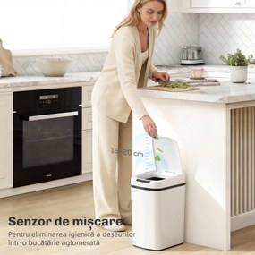 HOMCOM Coș de Gunoi de 12L cu Senzor Infraroșu, Buton Touch și Găleată Detașabilă, Coș de Gunoi din Oțel Inoxidabil, ABS și PP, 28x22x41 cm, Alb | Aosom Romania