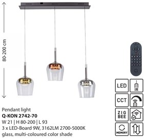 Lustra LED Smart cu Telecomanda, CCT, 3 pendule, Sticla, Multicolor, Q-KON