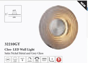 Aplica LED metal nickel satin sticla gri Cleo