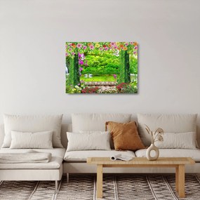 Tablou pe sticlă - Grădina magică cu lebede (70x50 cm)