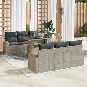 vidaXL Set canapea grădină 7 piese și perne – Ratan poli-light gri