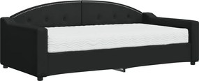 vidaXL Pat de zi cu saltea, negru, 90x190 cm, textil