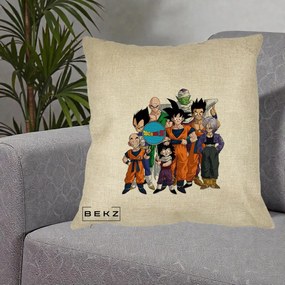 Perna Personalizata Dragon Ball Z Grup Complet, 40x40 cm, Crem, Husa Detasabila, Perna Inclusa, BEKZ®