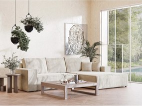 Colțar crem extensibil/cu spațiu de depozitare cu tapițerie din chenille (cu colț pe partea dreaptă/cu șezlong) Maze – Maison de Rêve