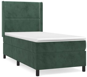 3132600 vidaXL Pat box spring cu saltea, verde închis, 90x200 cm, catifea