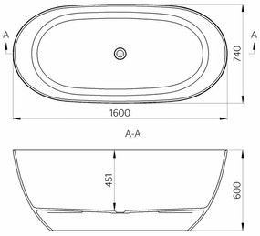 Cada baie freestanding ovala, compozit, 160 x 74 cm, Cast Marble Toronto