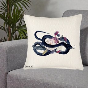 Perna Decorativa Sarpe Negru cu Flori Gothic, 40x40 cm, Crem Reliefat, Husa Detasabila, Perna Inclusa, BEKZ®