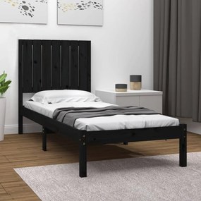 3104377 vidaXL Cadru de pat mic single, negru, 75x190 cm, lemn masiv