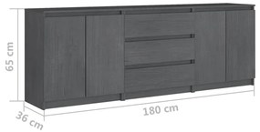 Dulap lateral, gri, 180x36x65 cm, lemn masiv de pin Gri, 1, Gri