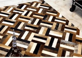 Covor de lux din piele, maro/negru/bej, patchwork, 170x240 , KOŽA TYP 2