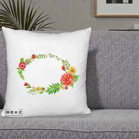 Perna Decorativa Coroana Florala Acuarela, 40x40 cm, Alb Pufos, Husa Detasabila, Perna Inclusa, BEKZ®