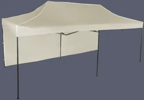Pavilion de grădină 3x6m – din oțel, 1 perete lateral, Bej